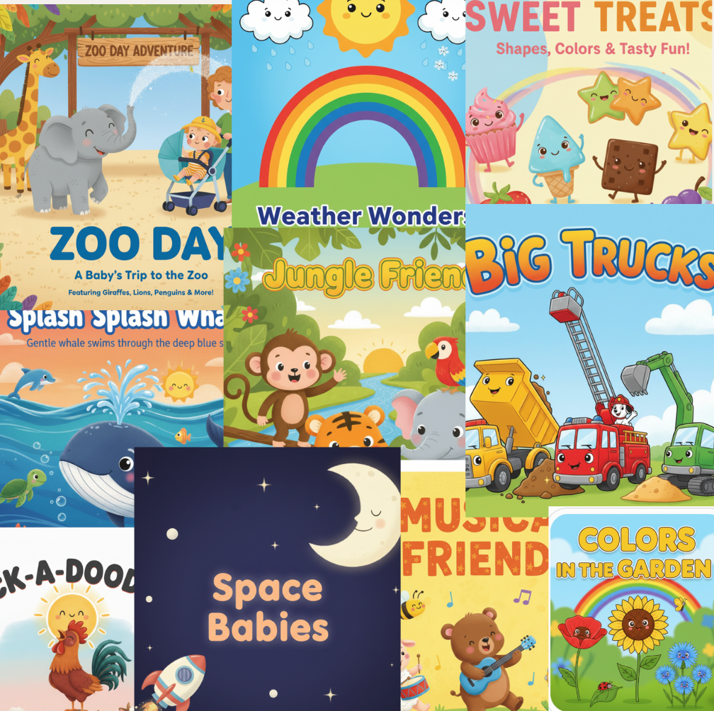 10 Baby & Toddler Single-Themed eBooks (Ages 0-2) | Space, Trucks, Zoo, Colors, Jungle Friends & More!