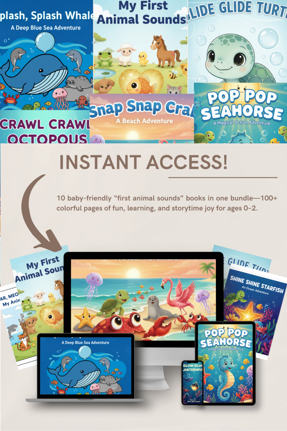 10 Baby & Toddler Sea Creature and Animal Sound eBooks (Ages 0–2) | Turtles, Crabs, Whales and 100+ Fun Illustrated Pages!